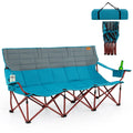 3 Person Folding Camping Chair with 2 Cup Holders Cotton Padding & Storage Bag-Blue